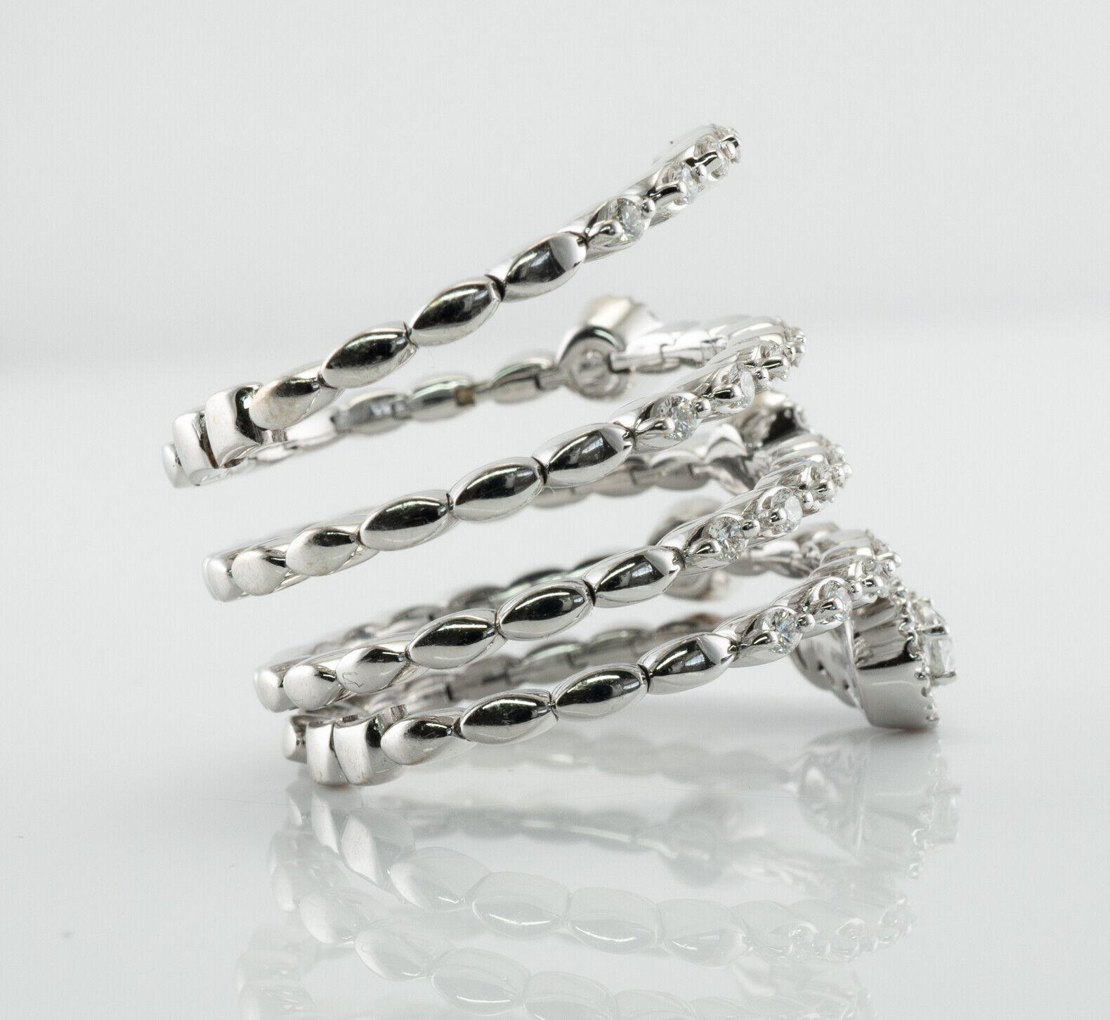 Genuine Diamond Snake Ring 18K White Gold Flexible Band Rose cut For Sale 4