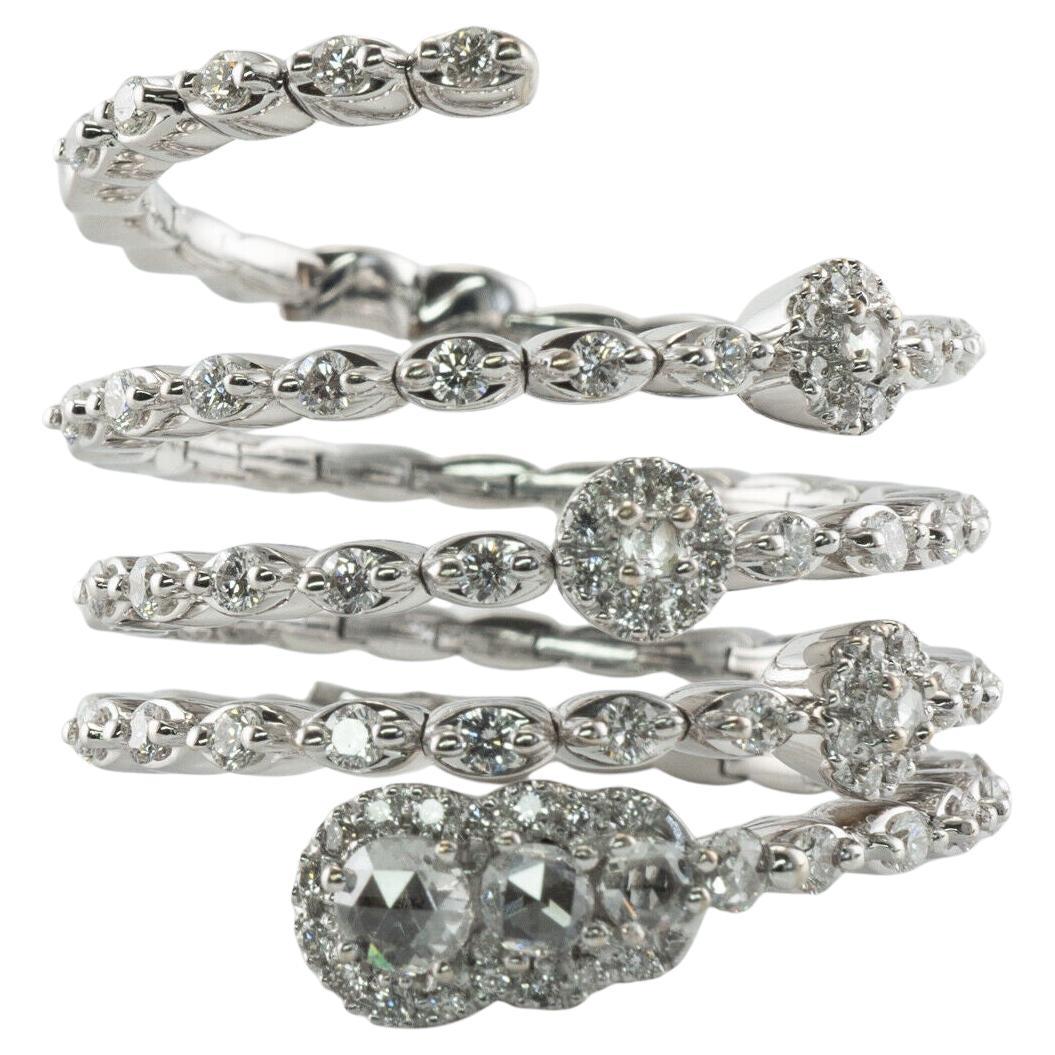 Genuine Diamond Snake Ring 18K White Gold Flexible Band Rose cut For Sale