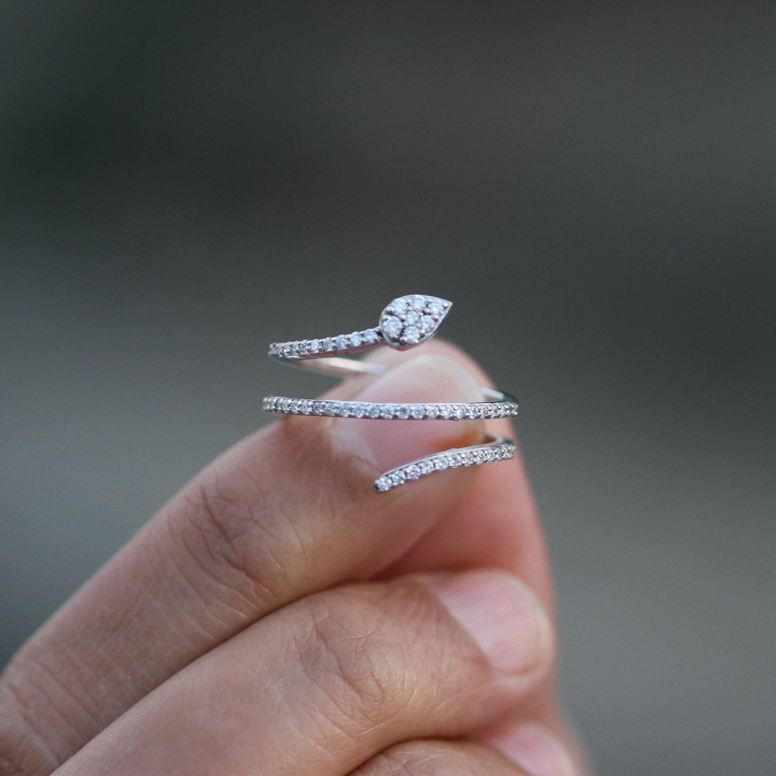 Genuine Diamond Snake Ring Half Band Diamond Engagement Ring in 14K Gold For Her.

diamond weight : 0.45 CT

A P P R O X T I M E

All items are custom made to order. Our approx time is about 6 - 10 business days. This can change during peak
