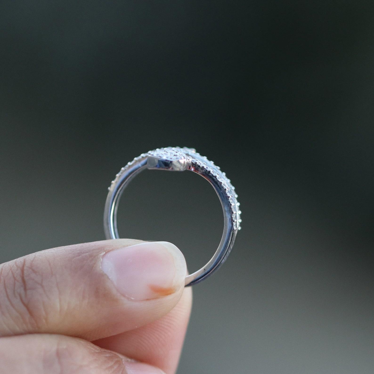 Genuine Diamond Snake Ring Half Band Diamond Engagement Ring in 14K Gold For Her In New Condition For Sale In Chicago, IL