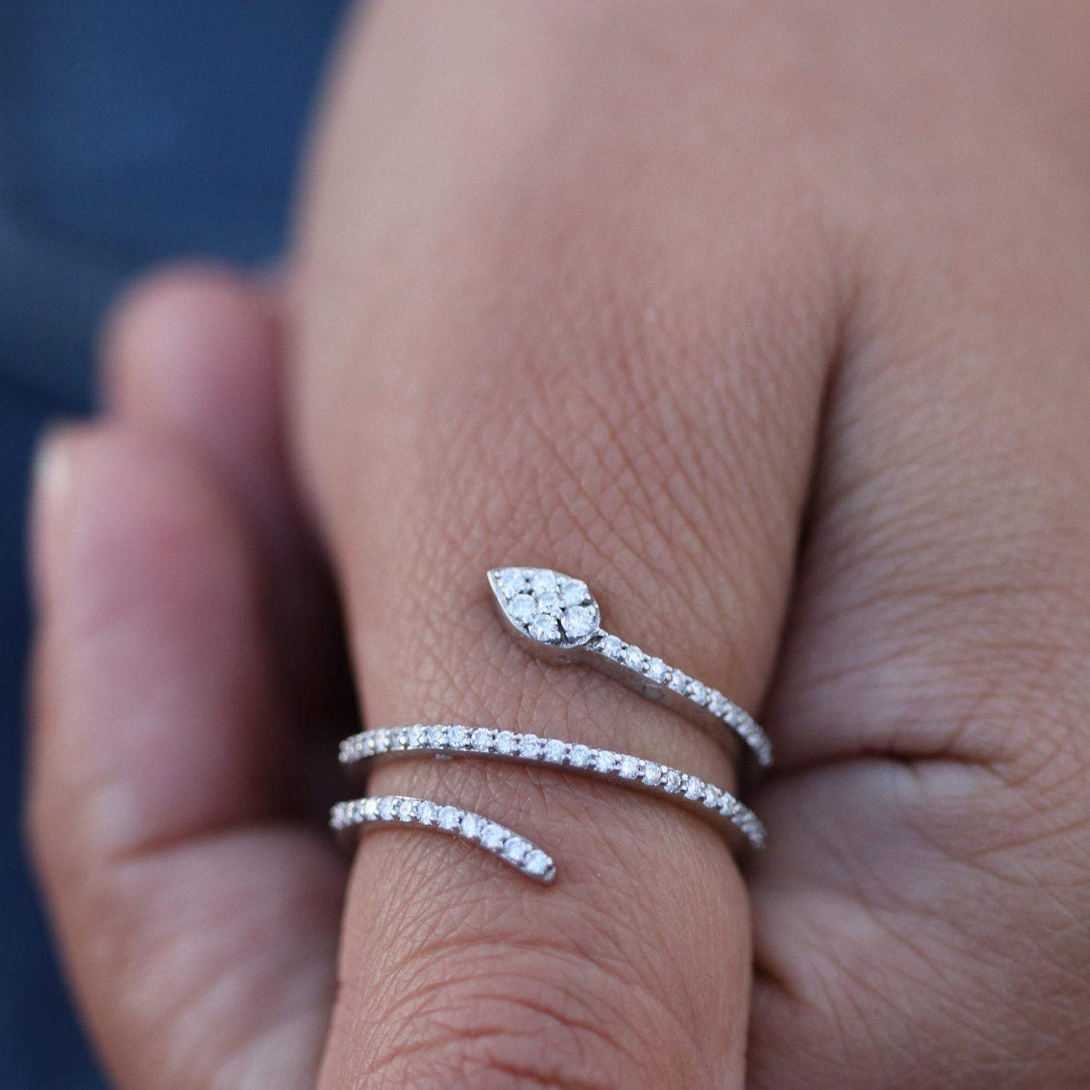 Women's or Men's Genuine Diamond Snake Ring Half Band Diamond Engagement Ring in 14K Gold For Her For Sale