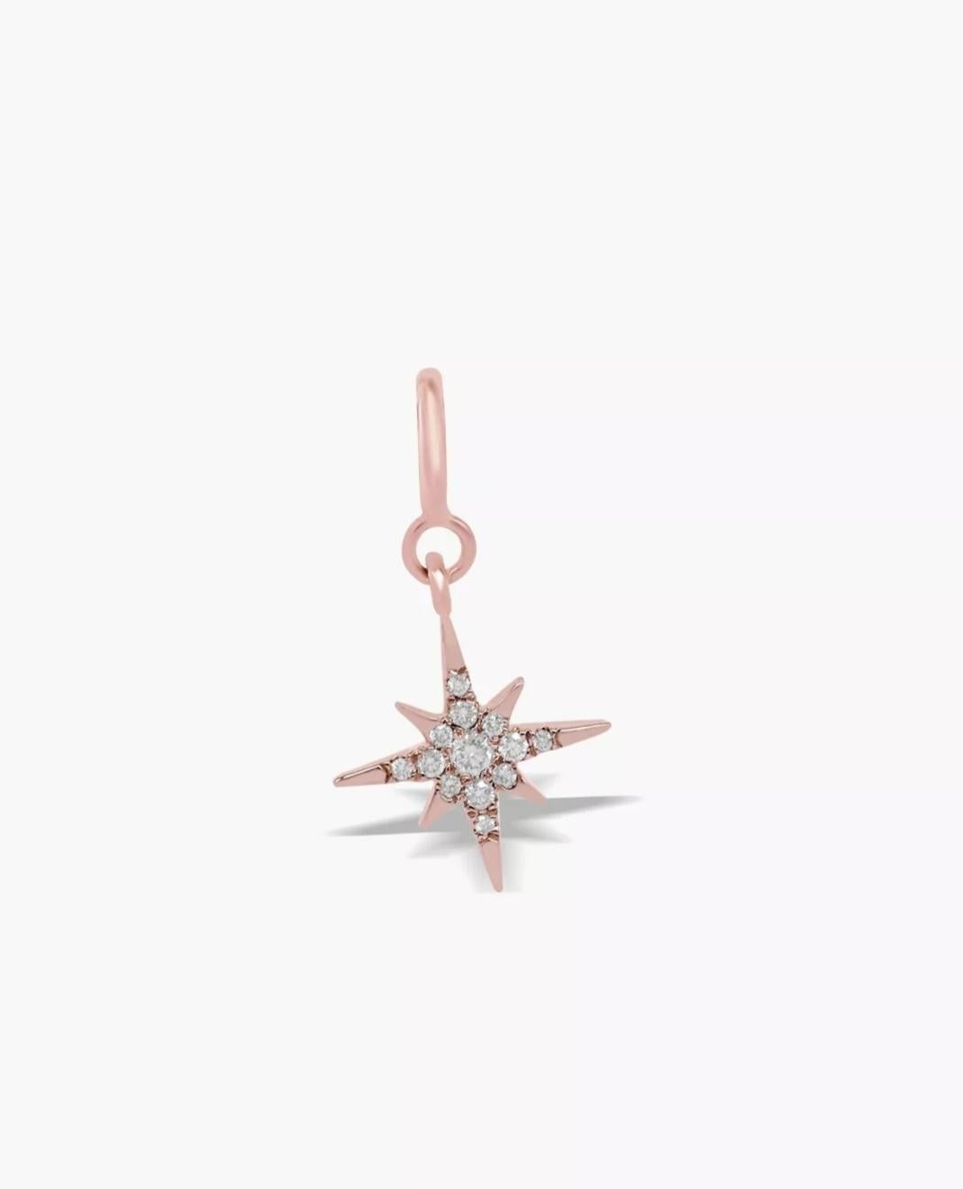 Art Déco Ciondolo Charms in oro massiccio 14k con diamante genuino e stella scintillante. in vendita