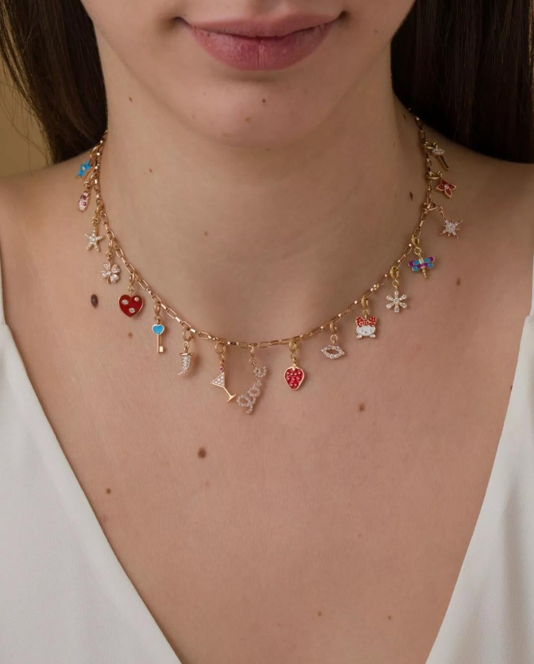 da uomo o donna Ciondolo Charms in oro massiccio 14k con diamante genuino e stella scintillante. in vendita