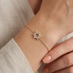 Bracelet à chaîne en or 14 carats avec breloque en forme d'étoile sertie d'un diamant authentique – Bijoux raffinés et délicats