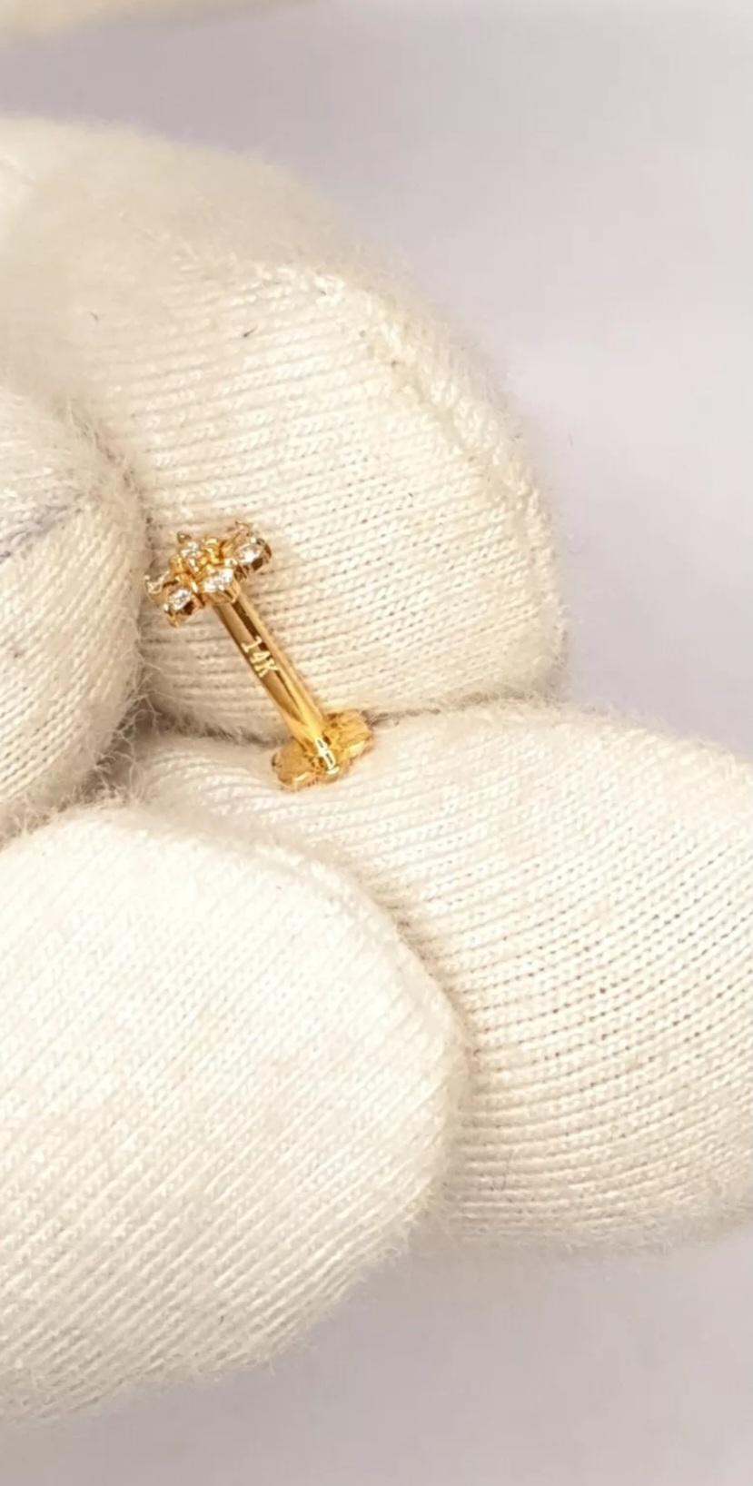 Art Deco Genuine Diamond star Nose Piercing 14k Gold Ear Nose star Body Piercing For Sale