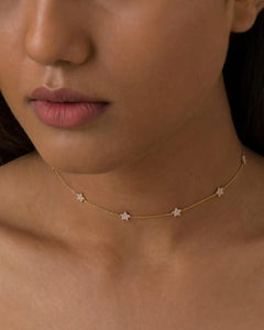 Genuine Diamond Star Station Necklace in 14k Solid Gold