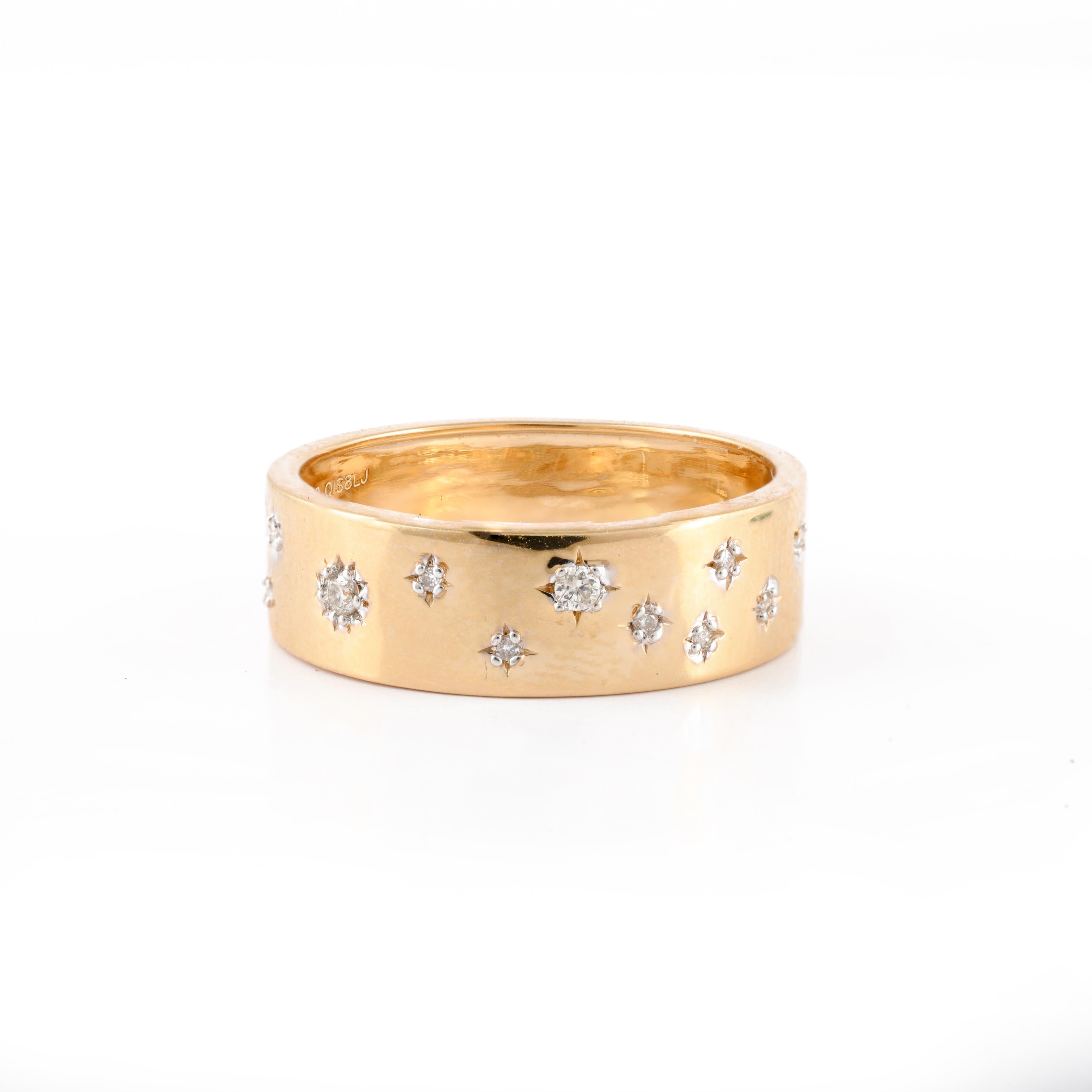 For Sale:  Genuine Diamond Stardust Astral Unisex Band Ring in 18k Solid Yellow Gold 2
