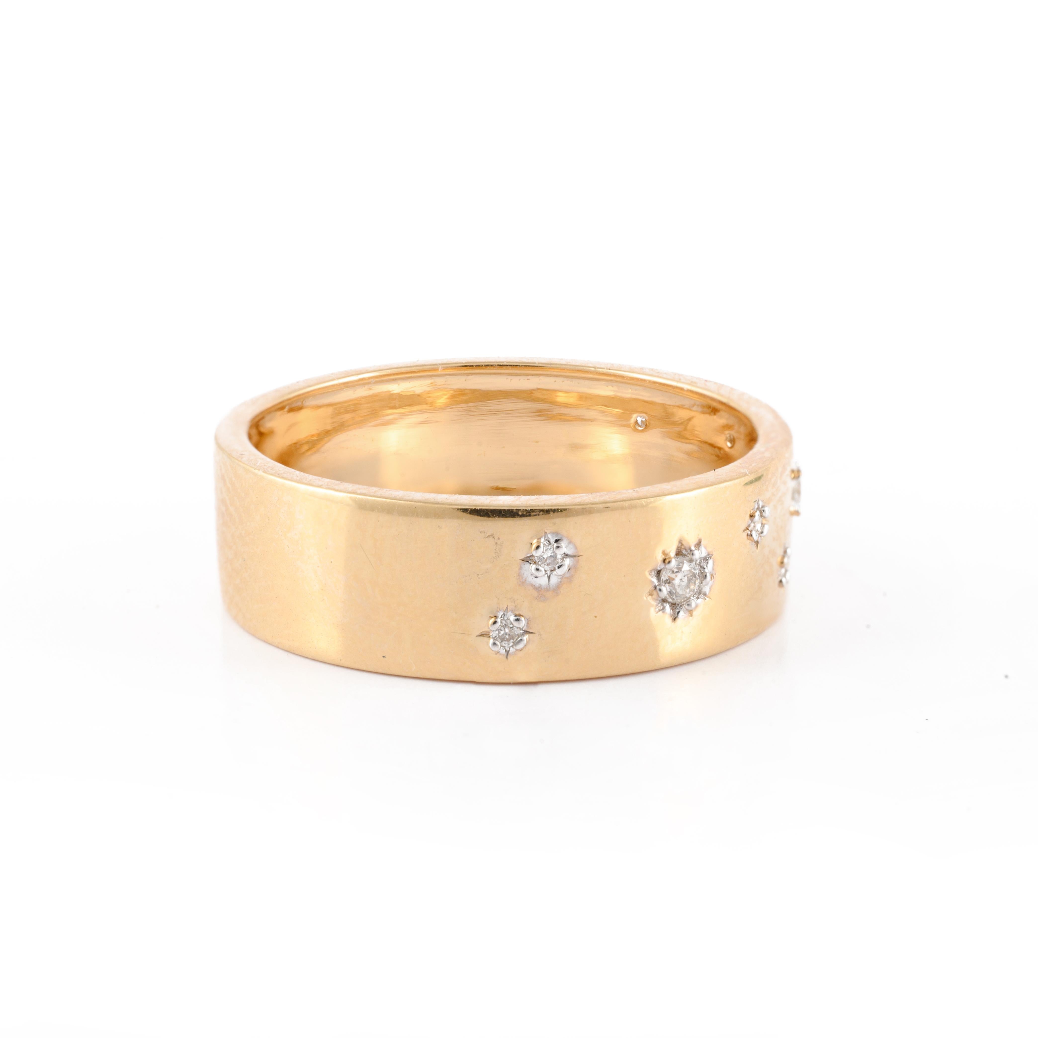 For Sale:  Genuine Diamond Stardust Unisex Band Ring in 18k Solid Yellow Gold 3