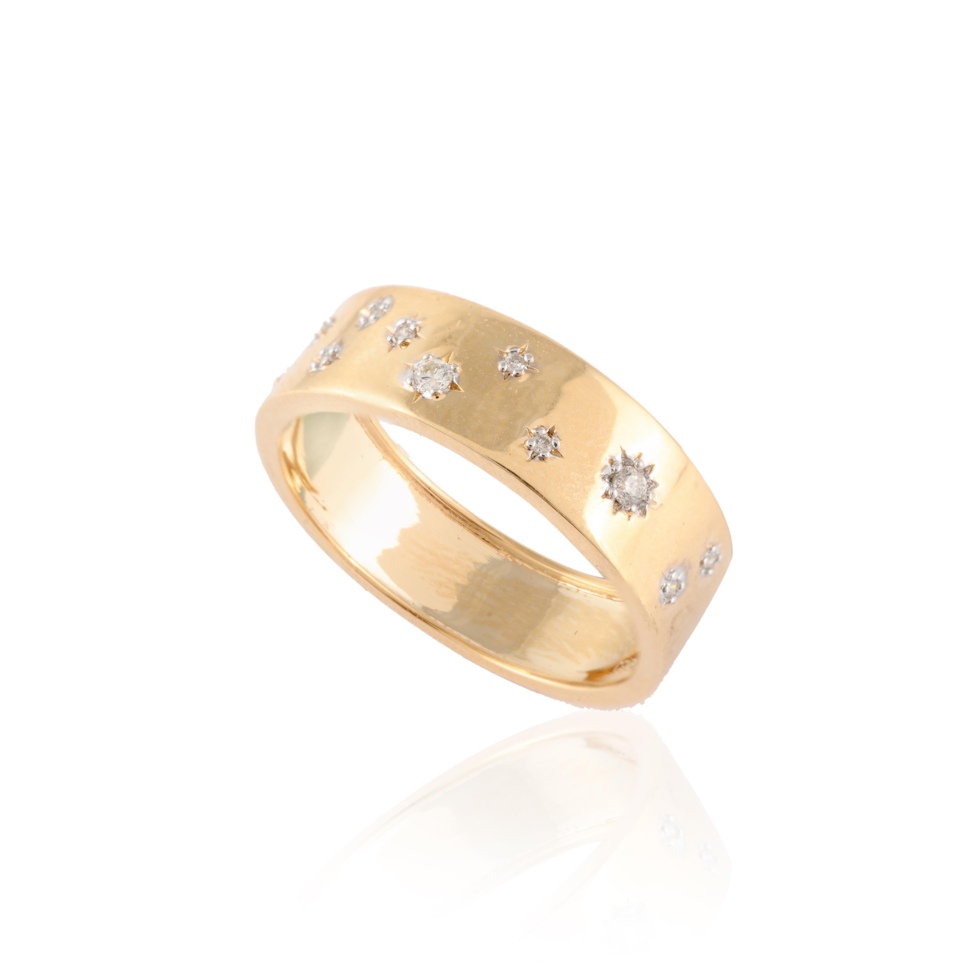 For Sale:  Genuine Diamond Stardust Unisex Band Ring in 18k Solid Yellow Gold 5
