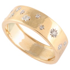 Genuine Diamond Stardust Astral Unisex Band Ring in 18k Solid Yellow Gold