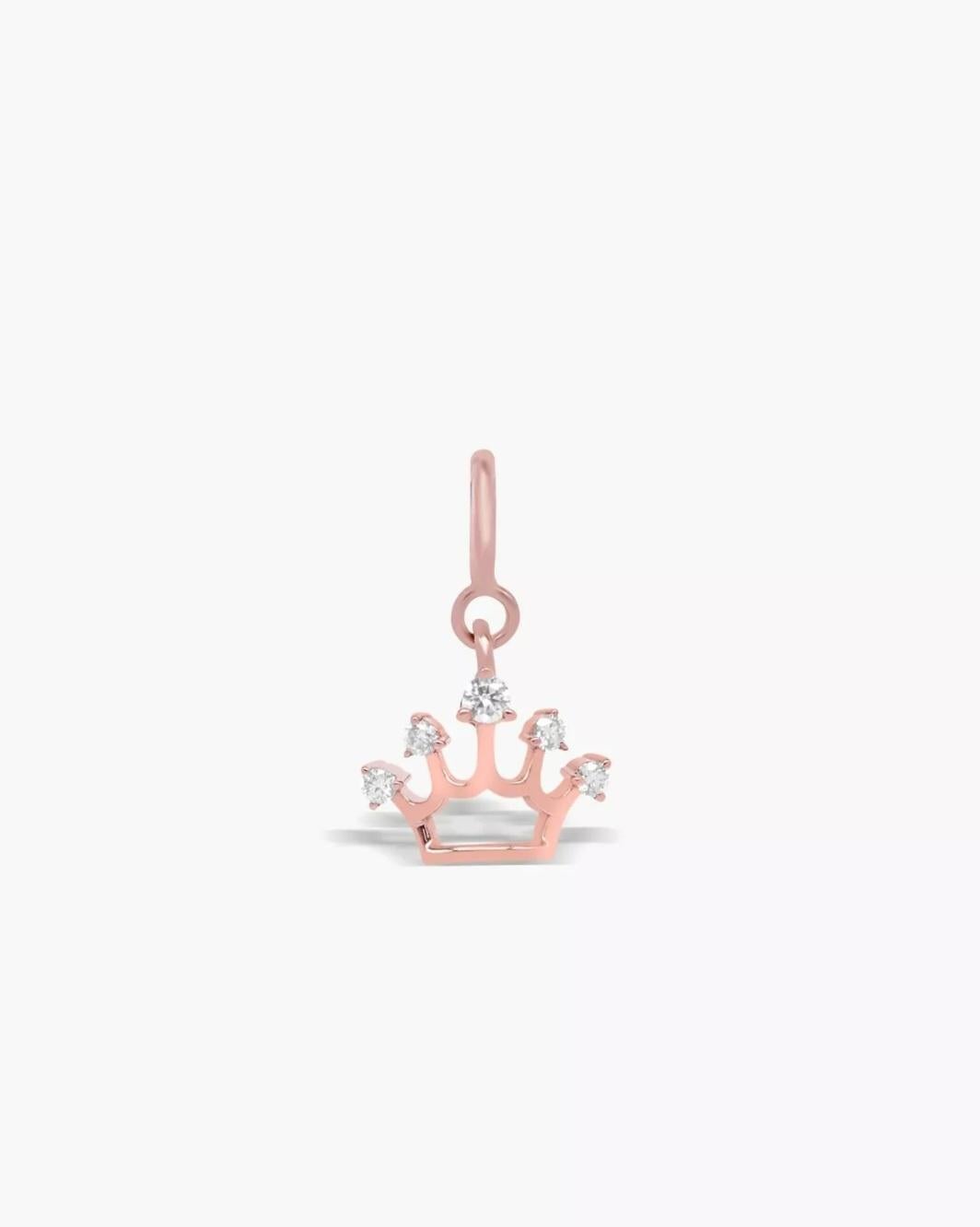 Women's or Men's Genuine Diamond Tiara Charm Pendant 14k Solid Gold Girls Tiara Necklace Charm. For Sale