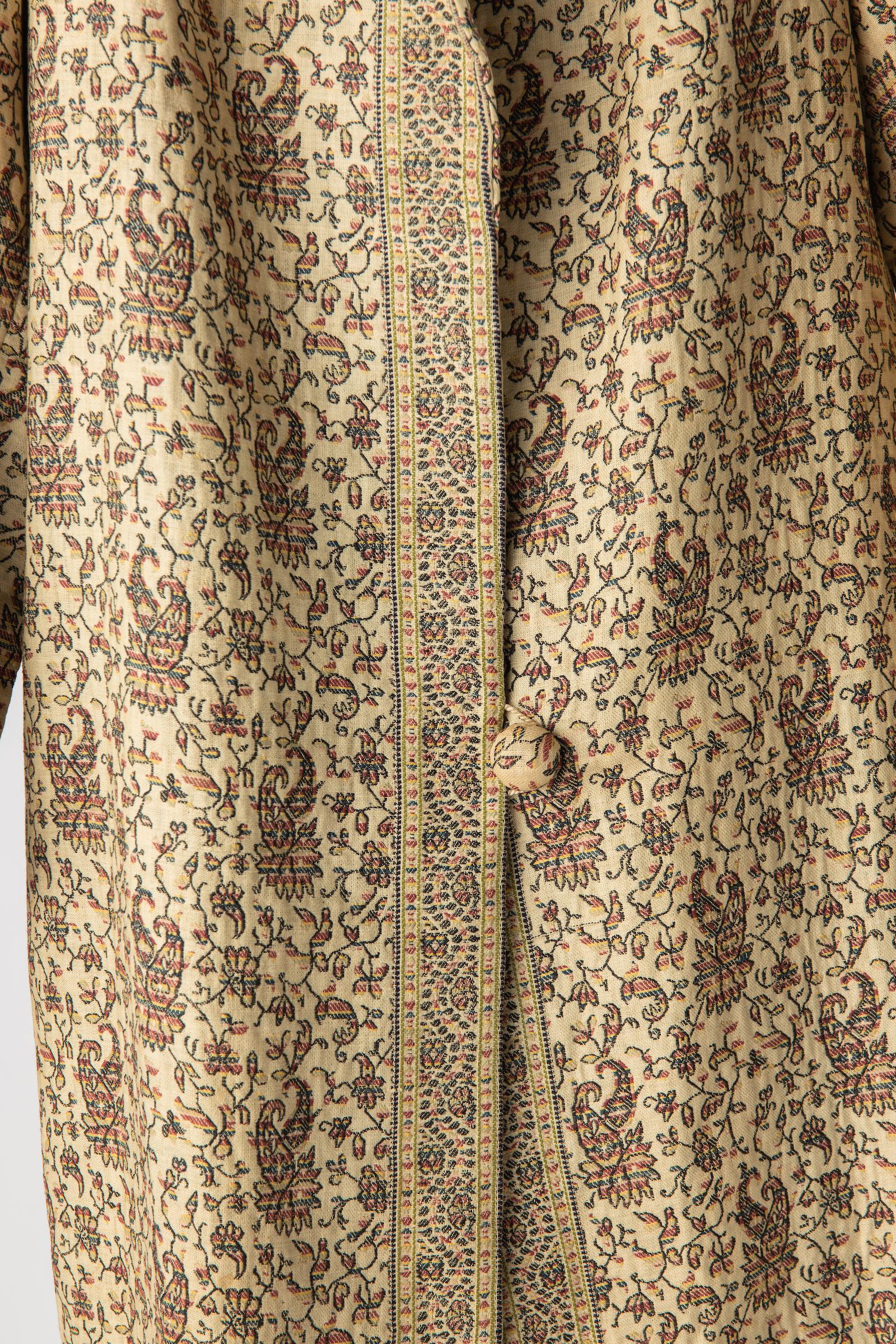 Beige Genuine Ottoman Egyptian Couture Art Deco Hand Woven Paisley Brocade Coat For Sale
