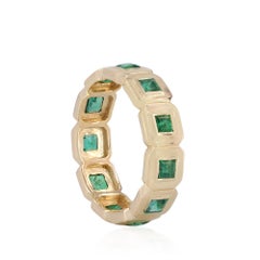 Genuine Emearld Gemstone Band Ring Solid 14k Yellow Gold Jewelry Eternity Ring