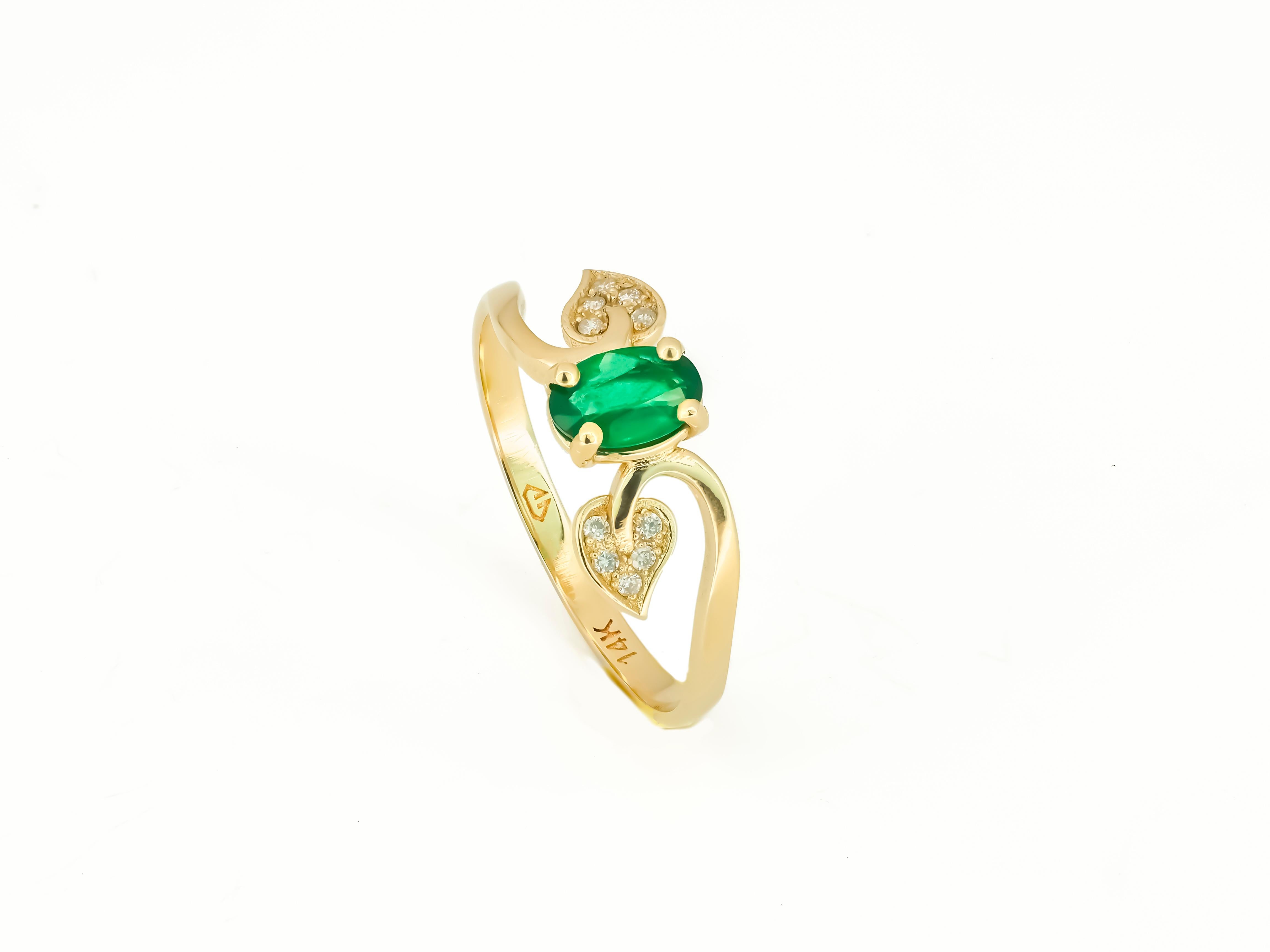 Im Angebot: Verlobungsring mit echtem Smaragd aus 14 Karat Gold, Smaragd! () 7
