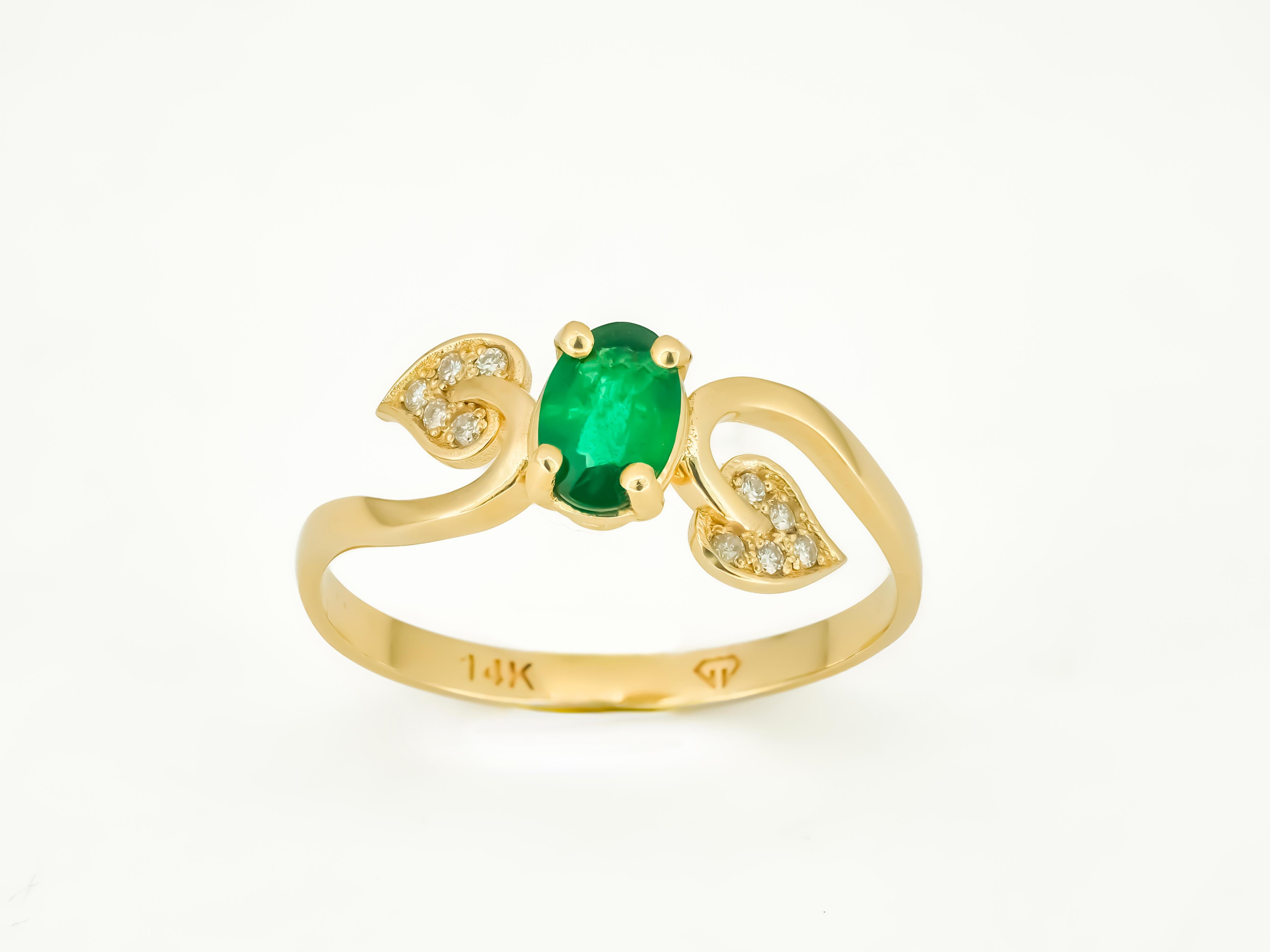 Genuine Emerald 14k Gold Ring, Emerald Engagement Ring For Sale 1