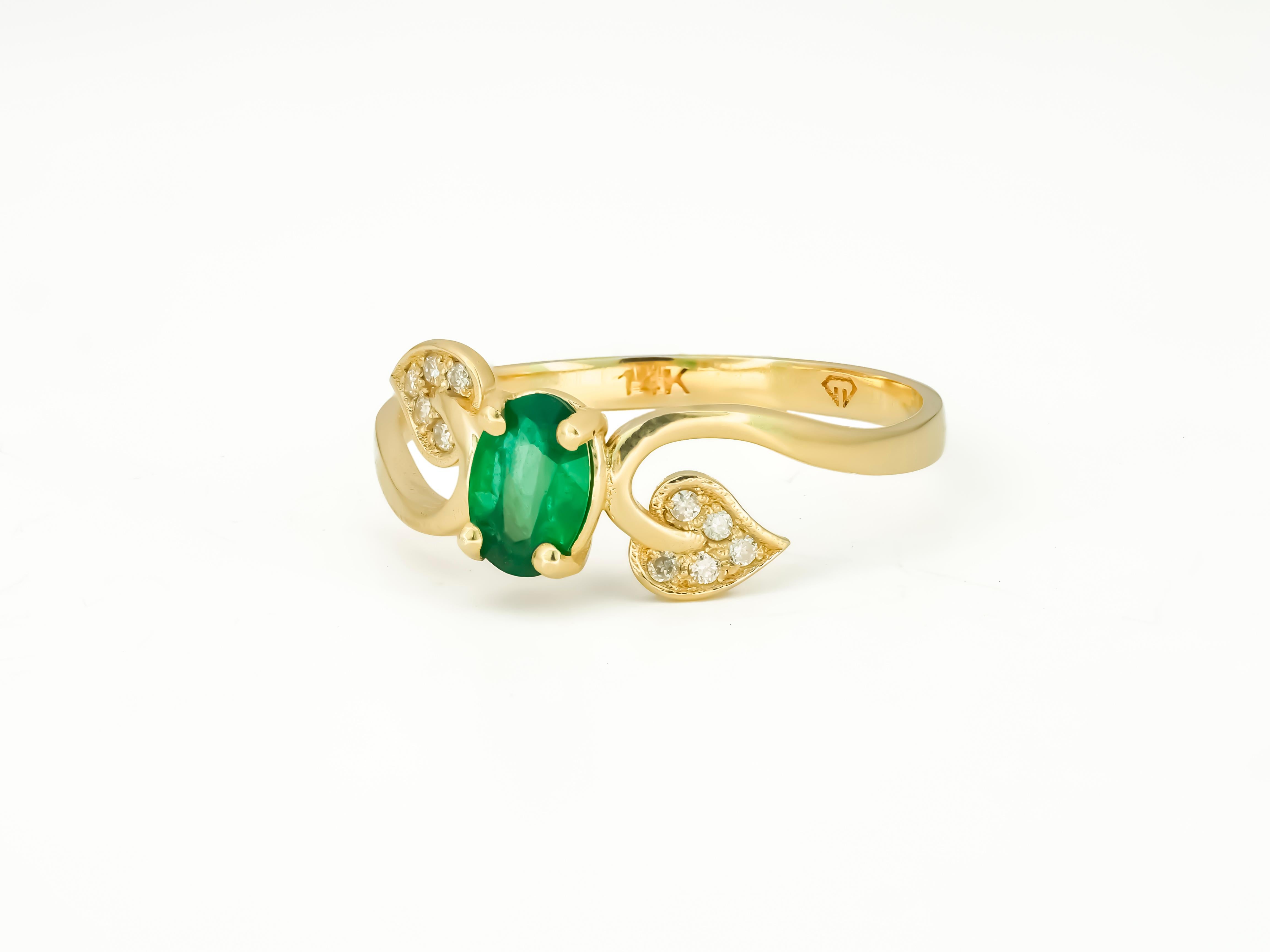 Genuine Emerald 14k Gold Ring, Emerald Engagement Ring For Sale 2