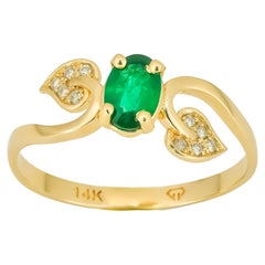 Genuine Emerald 14k Gold Ring, Emerald Engagement Ring