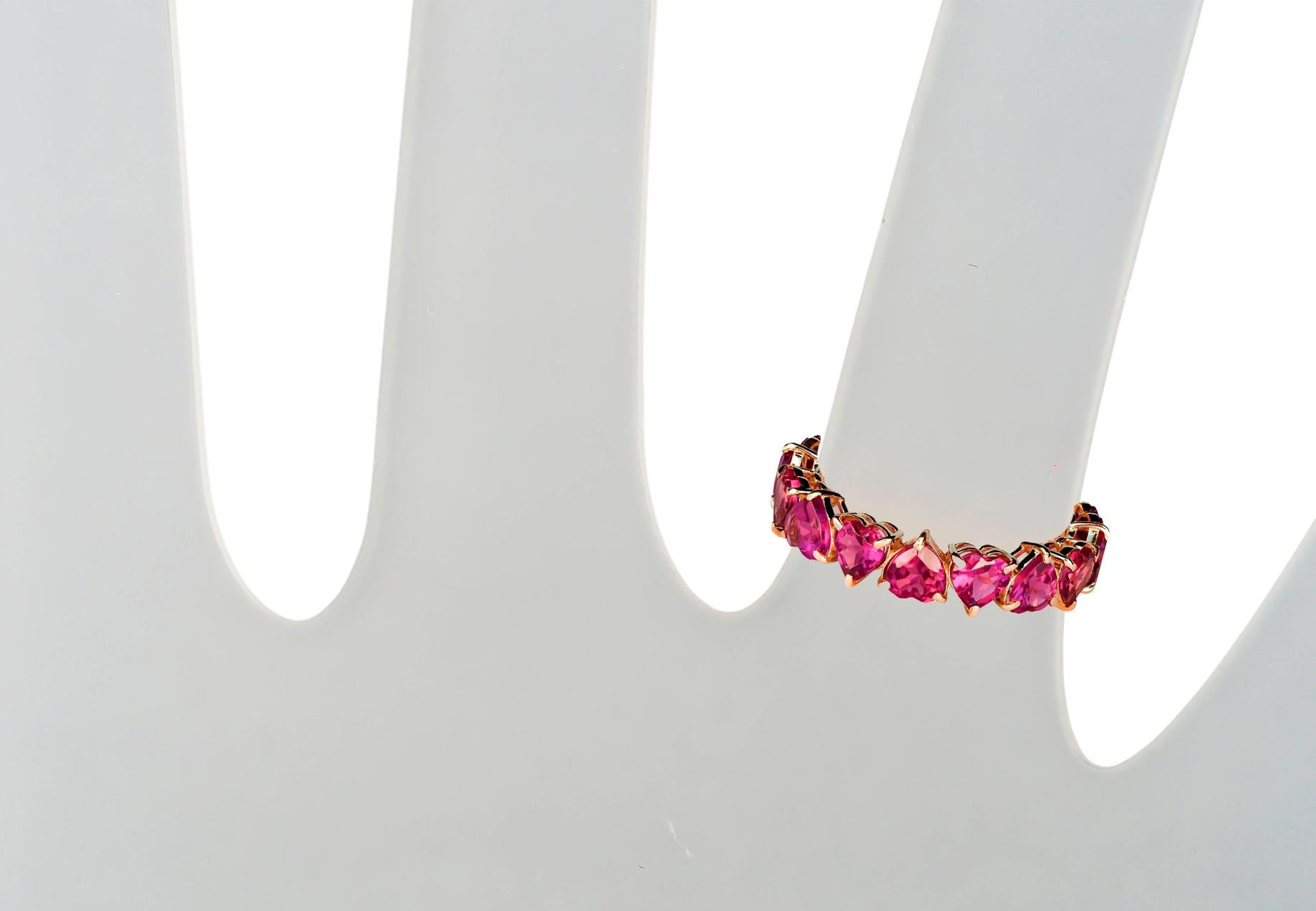 For Sale:  Heart garnet Eternity Ring in 14k gold 14