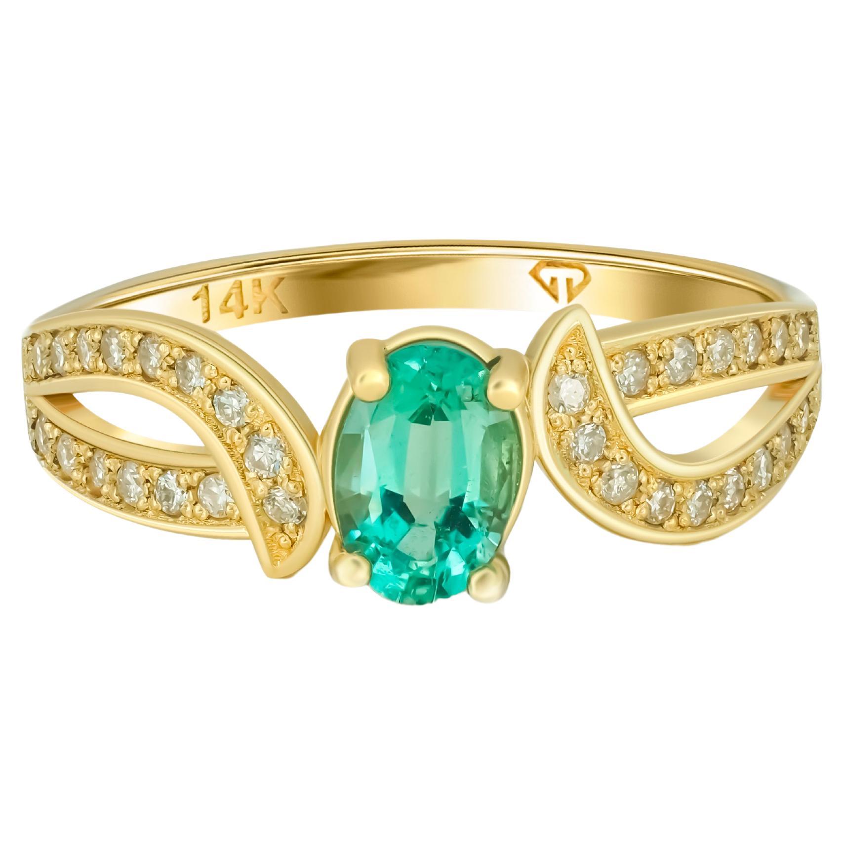 Genuine emerald 14k gold ring.  For Sale