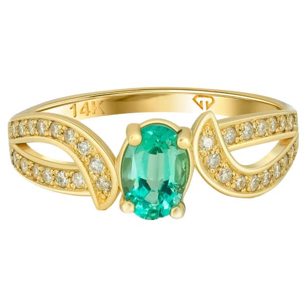 Genuine emerald 14k gold ring. For Sale at 1stDibs