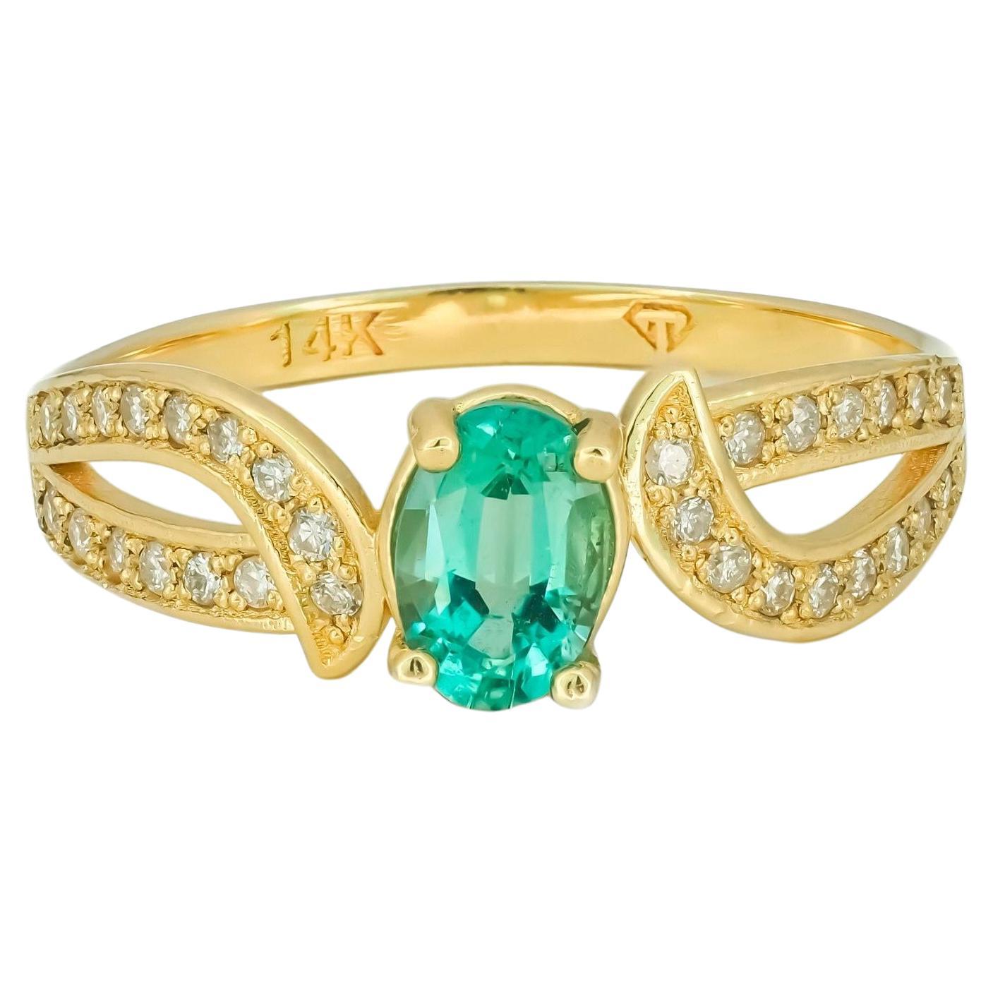 14k gold Mens, Unisex Ring with Genuine Emerald For Sale at 1stDibs
