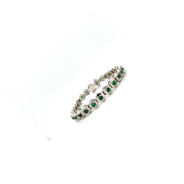 Art Deco 925 Sterling Silver in Genuine Emerald Hexagon Bracelet Gift for Mom For Sale