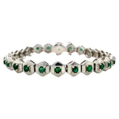 Genuine Emerald .925 Sterling Silver Hexagon Bracelet Gift for Mom