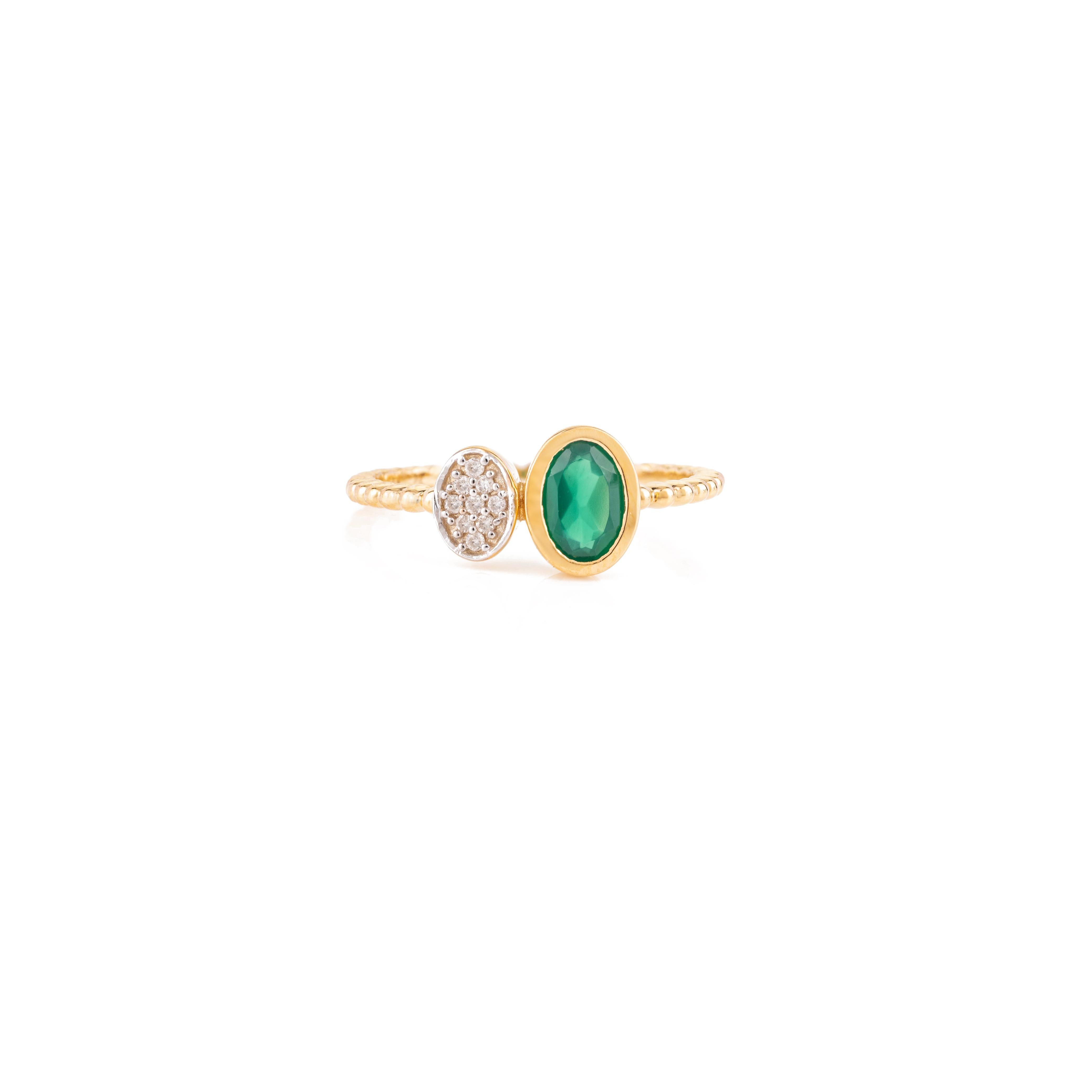 For Sale:  Genuine Emerald and Pave Diamond Ring for Her in 18k Yellow Gold 3