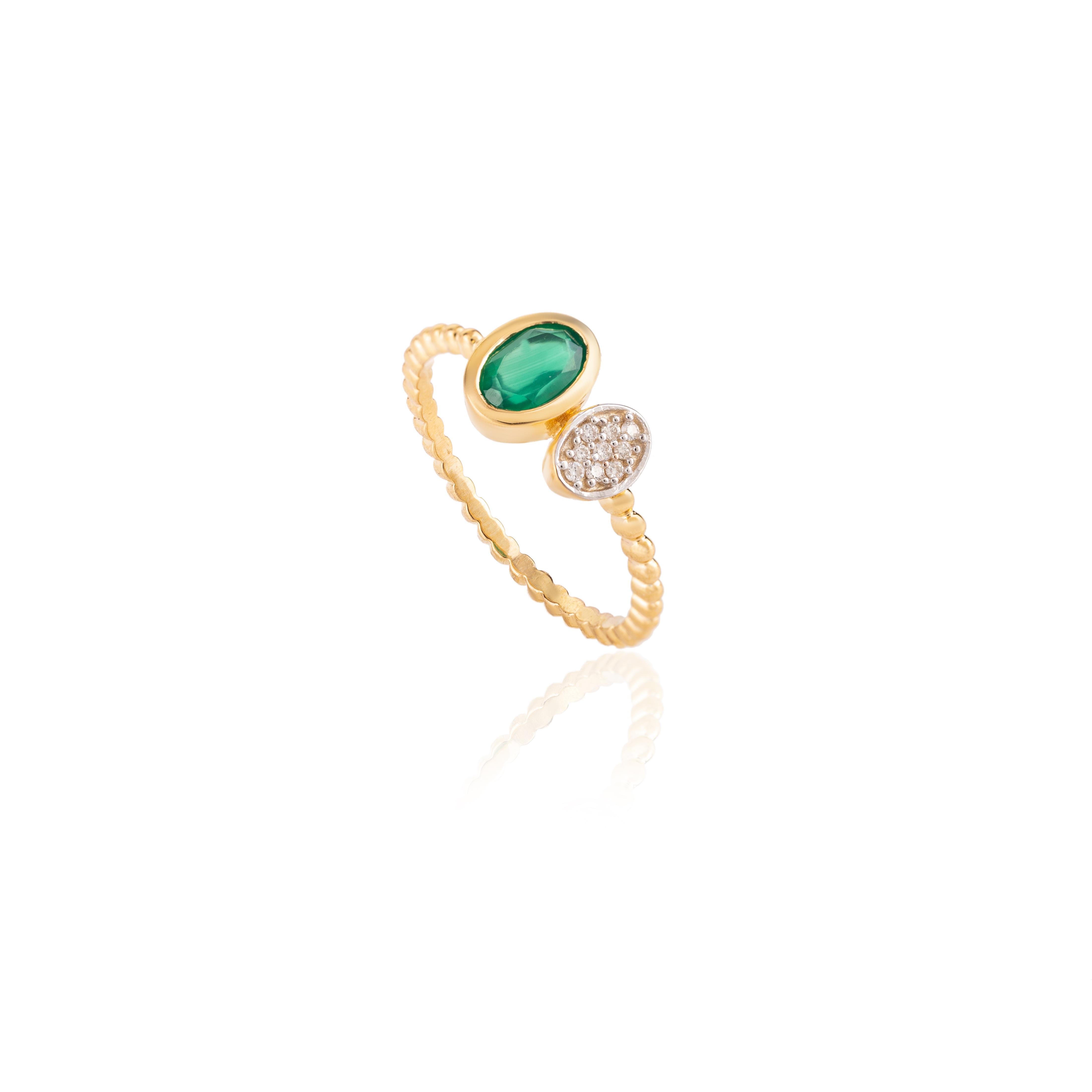 For Sale:  Genuine Emerald and Pave Diamond Ring for Her in 18k Yellow Gold 8
