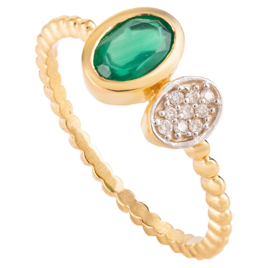 For Sale:  Genuine Emerald and Pave Diamond Ring for Her in 18k Yellow Gold