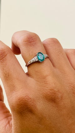 Genuine Emerald Diamond Engagement Ring for Her in 18k White Gold