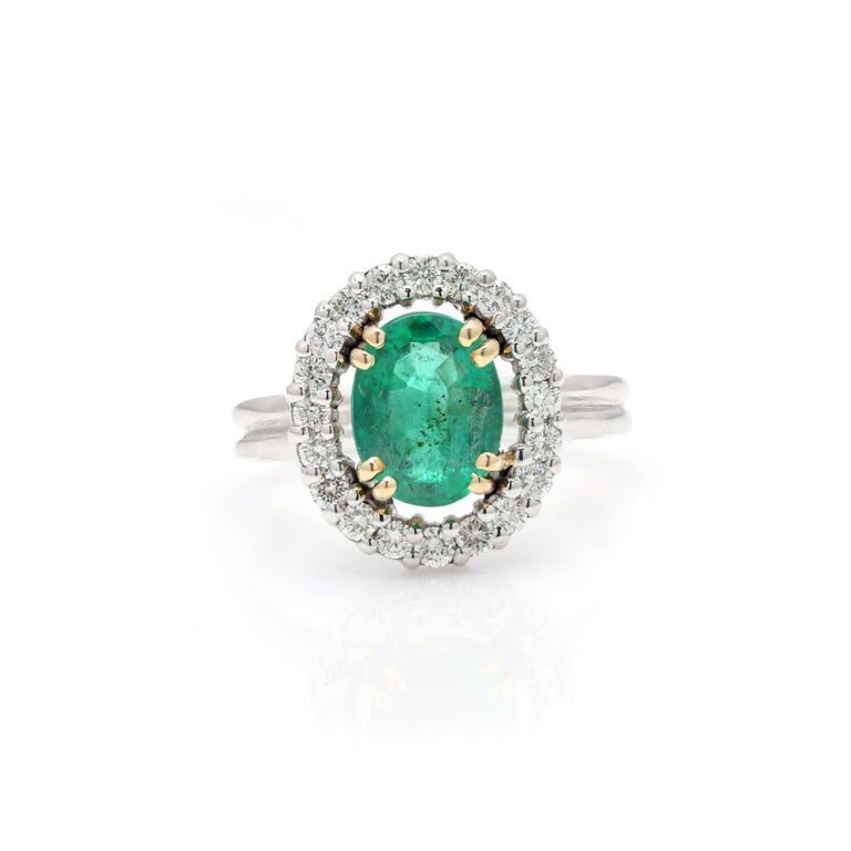 Customizable Genuine Emerald Diamond Halo Engagement Ring Embedded in