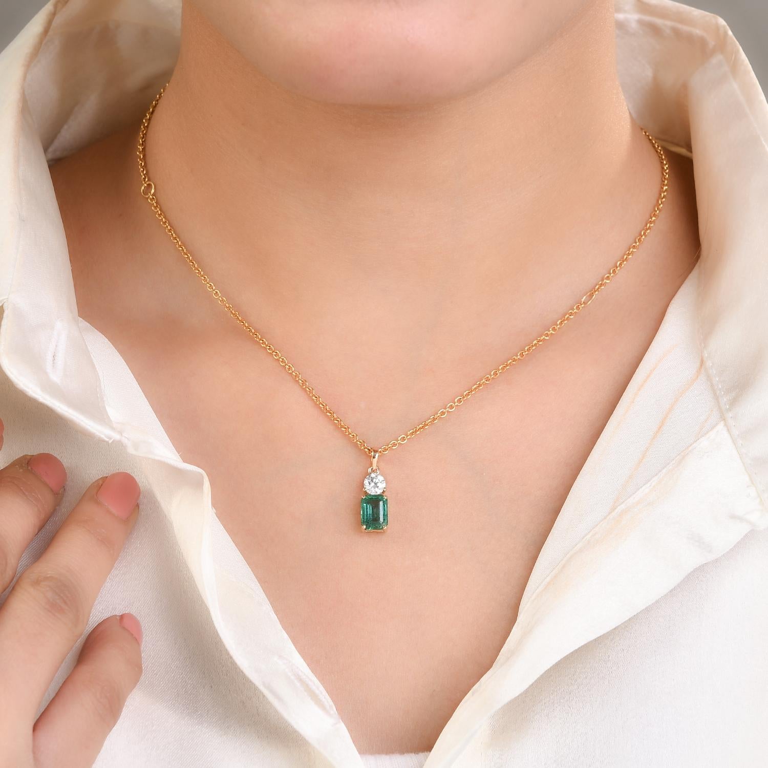 Genuine Emerald Diamond Pendant for Mothers Day Gift in 14k Solid Yellow Gold. This stunning piece of jewelry instantly elevates a casual look or dressy outfit. 
Emerald enhances the intellectual capacity of the person.
Designed with octagon cut