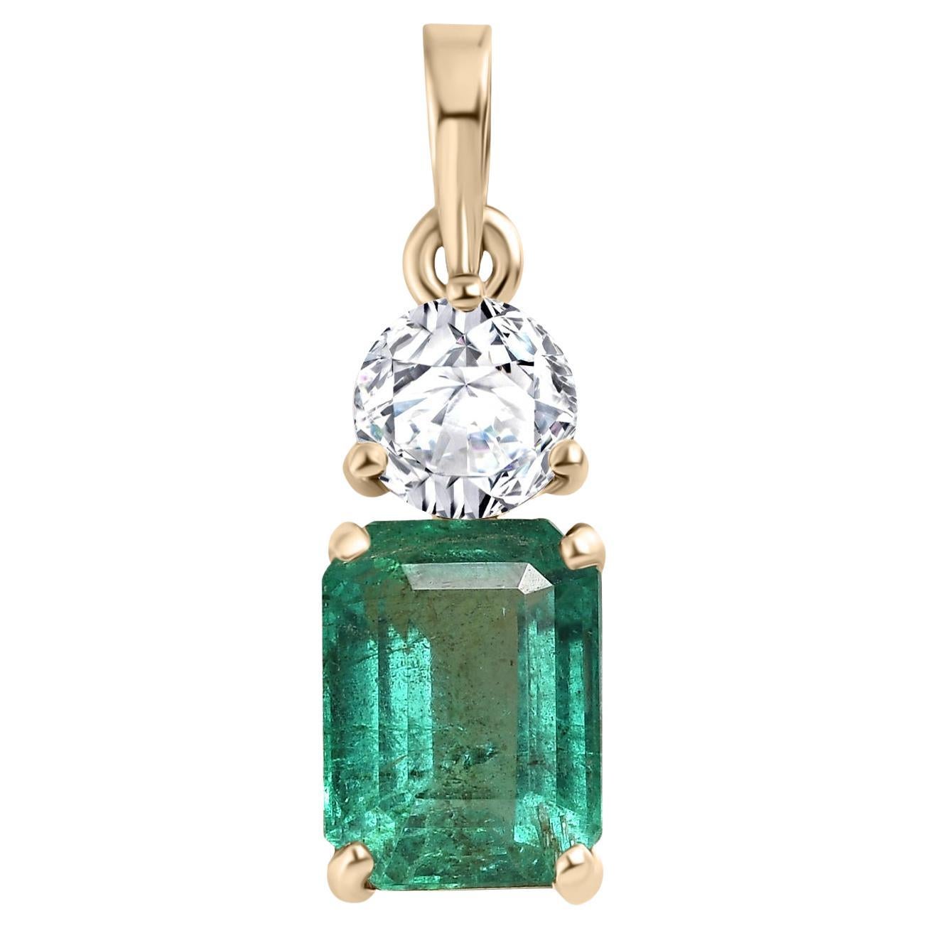 Genuine Emerald Diamond Pendant for Mothers Day Gift in 14k Solid Yellow Gold For Sale