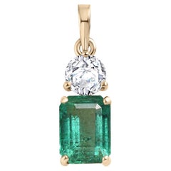 Genuine Emerald Diamond Pendant for Mothers Day Gift in 14k Solid Yellow Gold