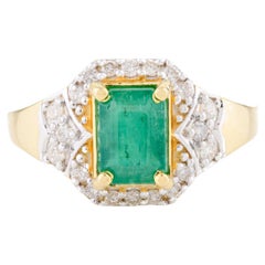 Esmeralda natural Diamante Alianza de boda para mujer Oro amarillo macizo 18k