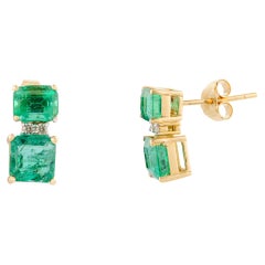 Orecchini da donna con diamante smeraldo autentico in oro giallo massiccio 18 ct.