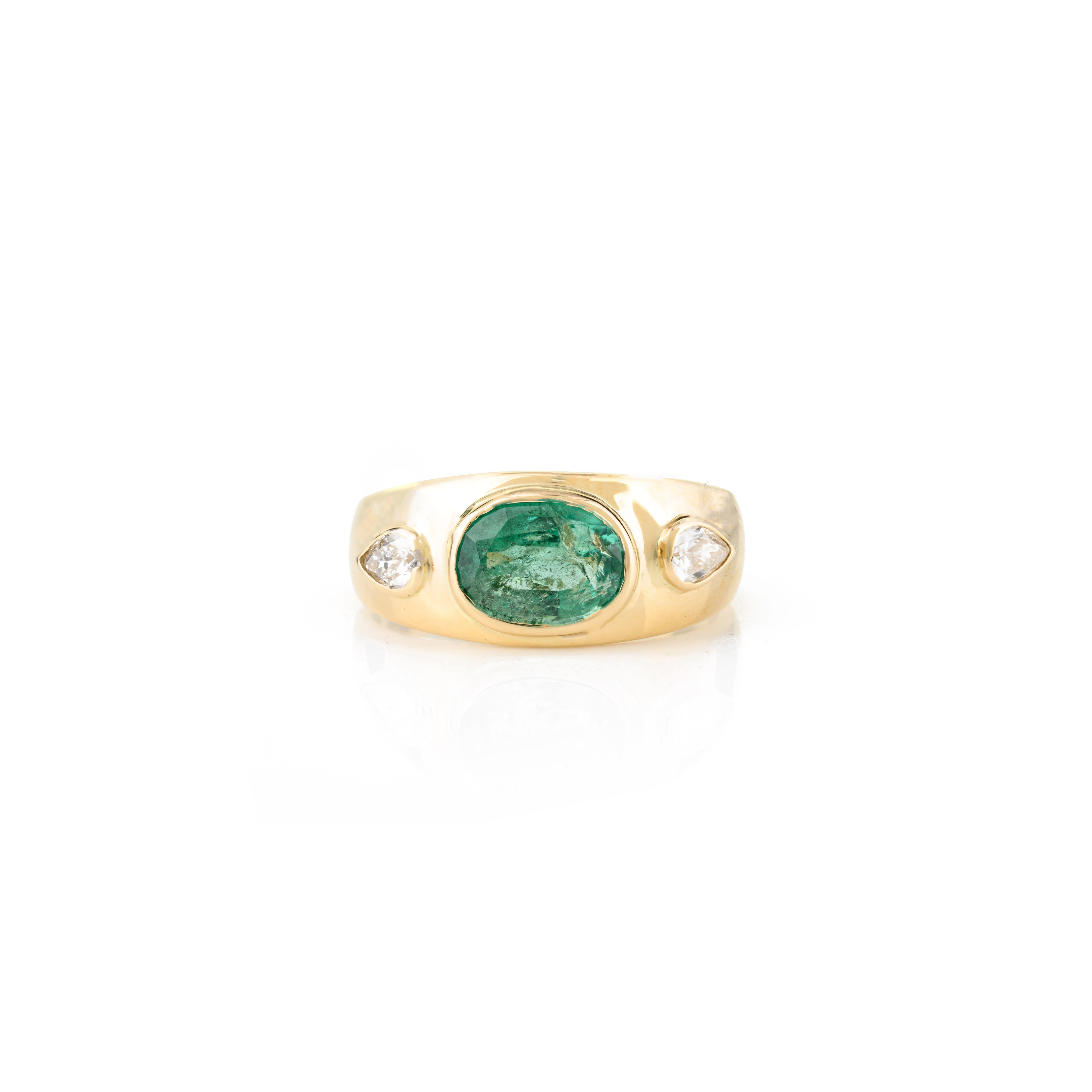 For Sale:  Genuine Emerald Diamond Unisex Engagement Dome Ring in 18k Yellow Gold 8
