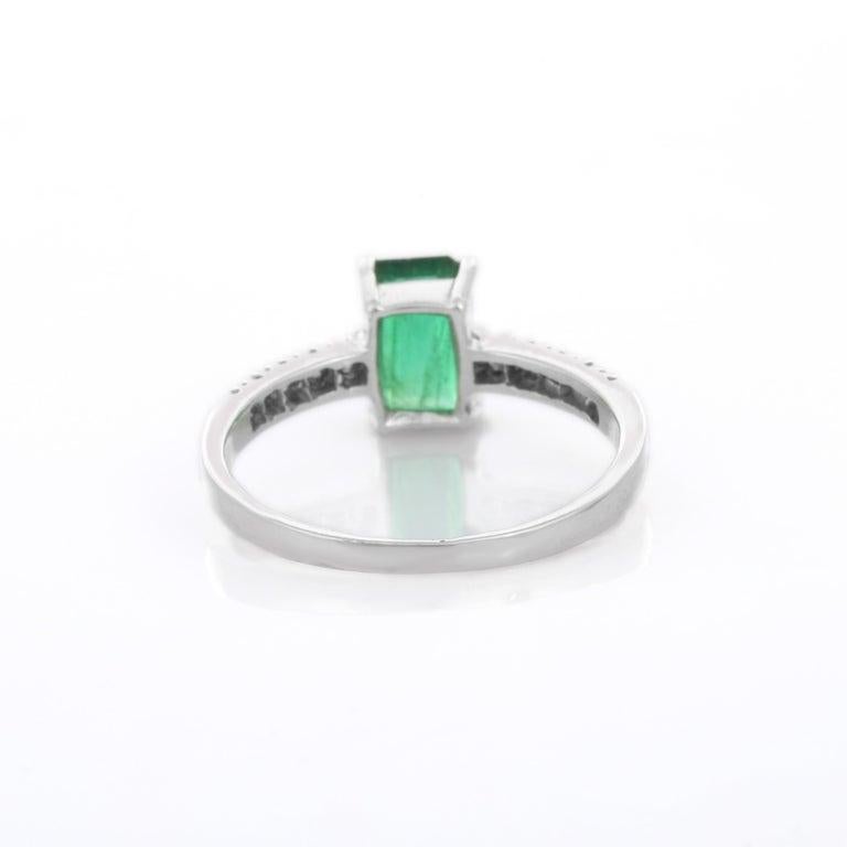 For Sale:  Genuine Emerald Engagement Ring with Diamonds in 18k Solid White Gold 10