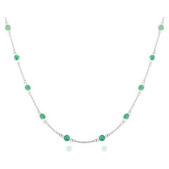 Genuine Emerald Station Chain Necklace in 14k White Gold Gift for Girlfriend