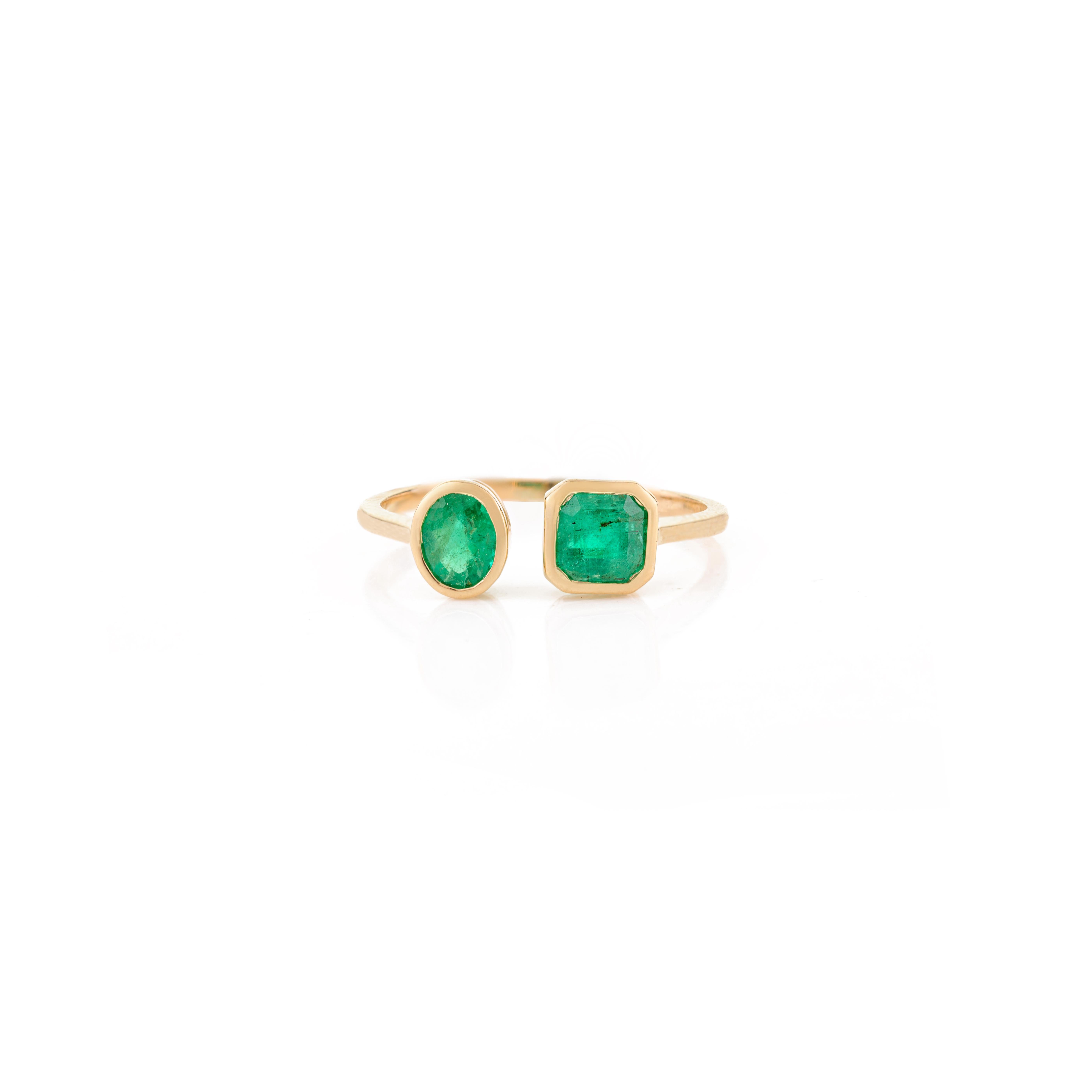 For Sale:  Genuine Emerald Two Stone Ring Christmas Gift for Women in 14k Solid Yellow Gold 3