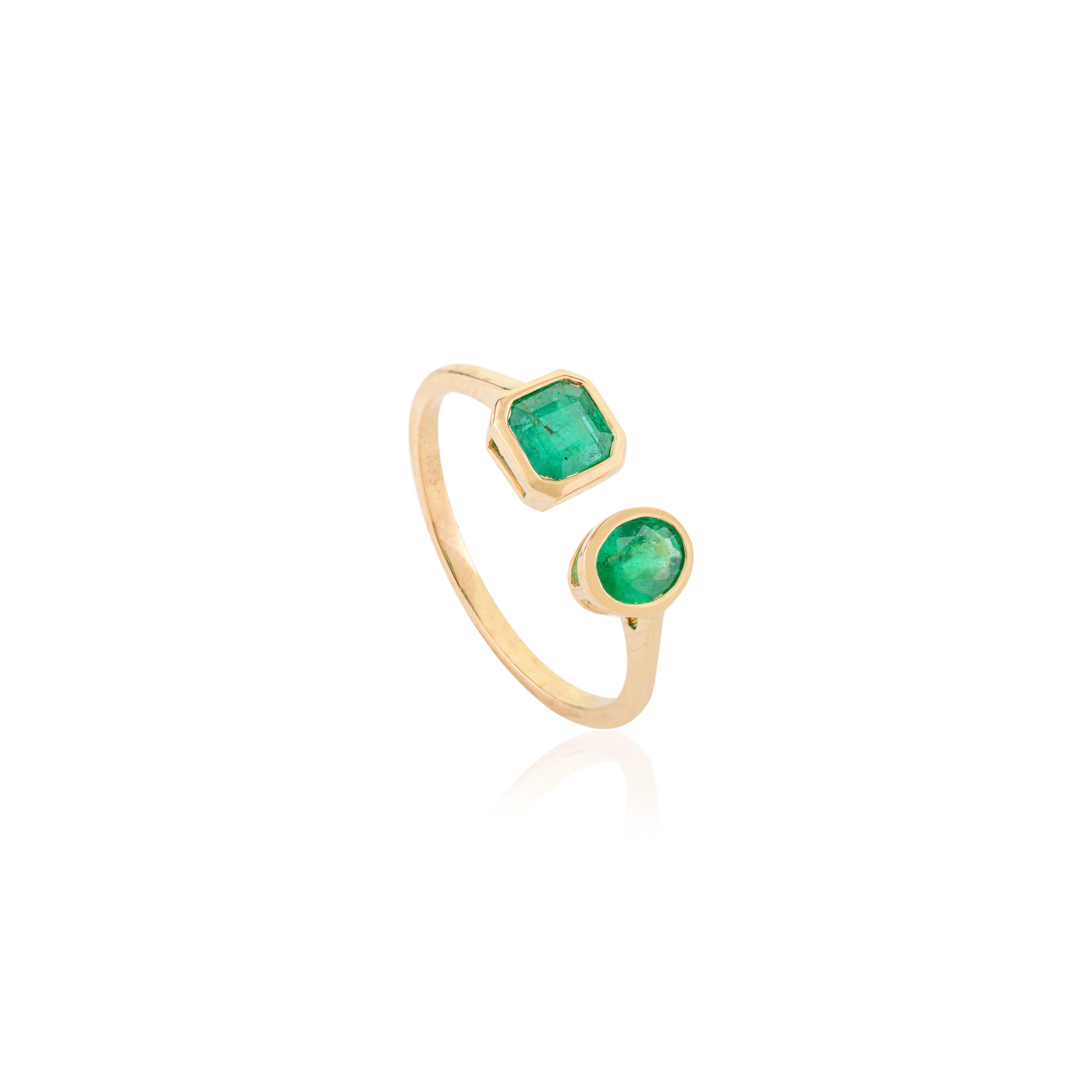 For Sale:  Genuine Emerald Two Stone Ring Christmas Gift for Women in 14k Solid Yellow Gold 5
