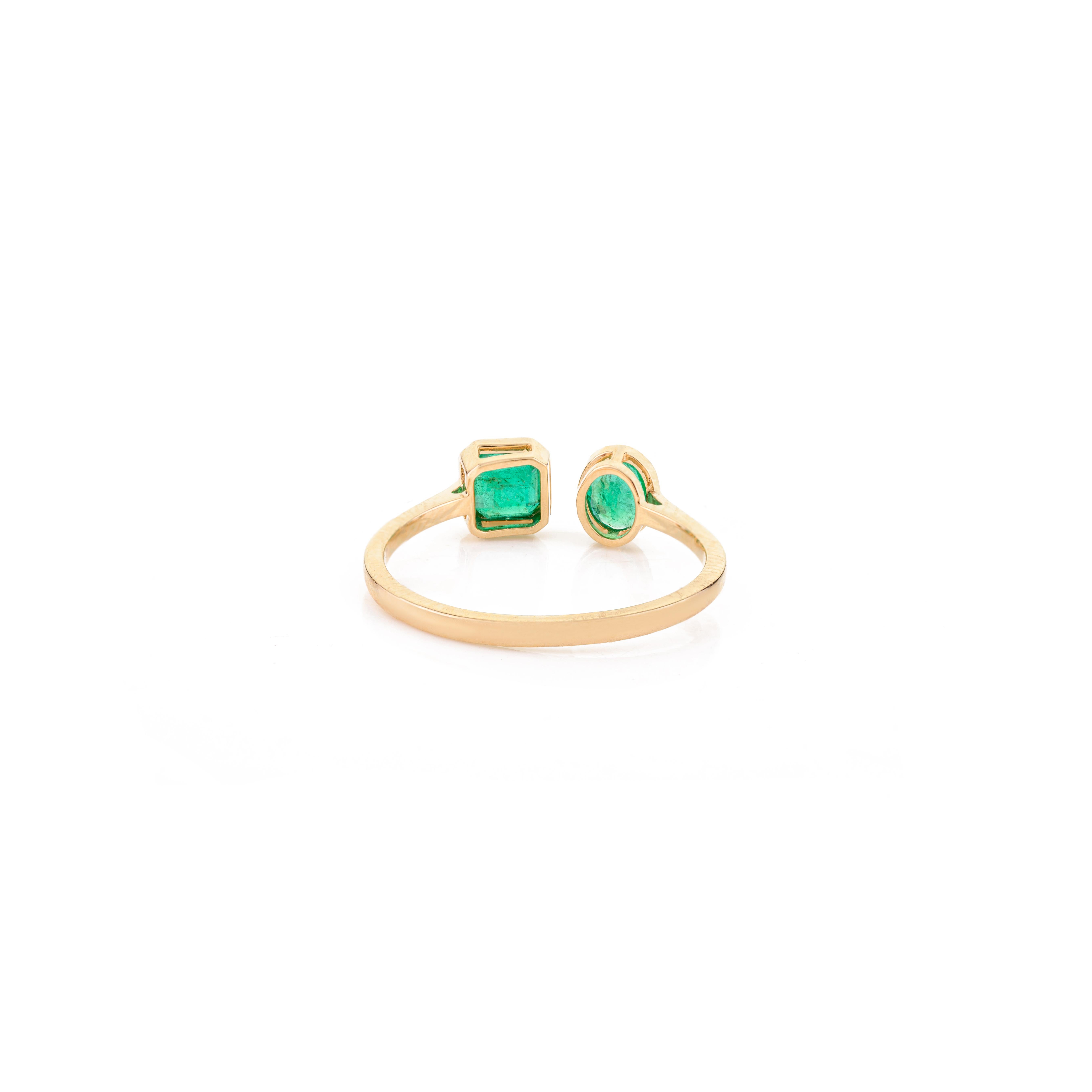 For Sale:  Genuine Emerald Two Stone Ring Christmas Gift for Women in 14k Solid Yellow Gold 7