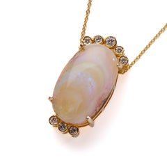 Genuine Estate 8.1 Carats Boulder Opal Diamond Pendant 14K Gold Necklace