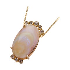 Autentica proprietà 8,1 carati di opale Boulder Ciondolo con diamante Collana in oro 14K