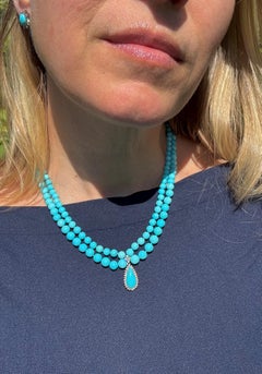 Genuine Estate Layered Sleeping Beauty Turquoise Diamond Pendant Necklace