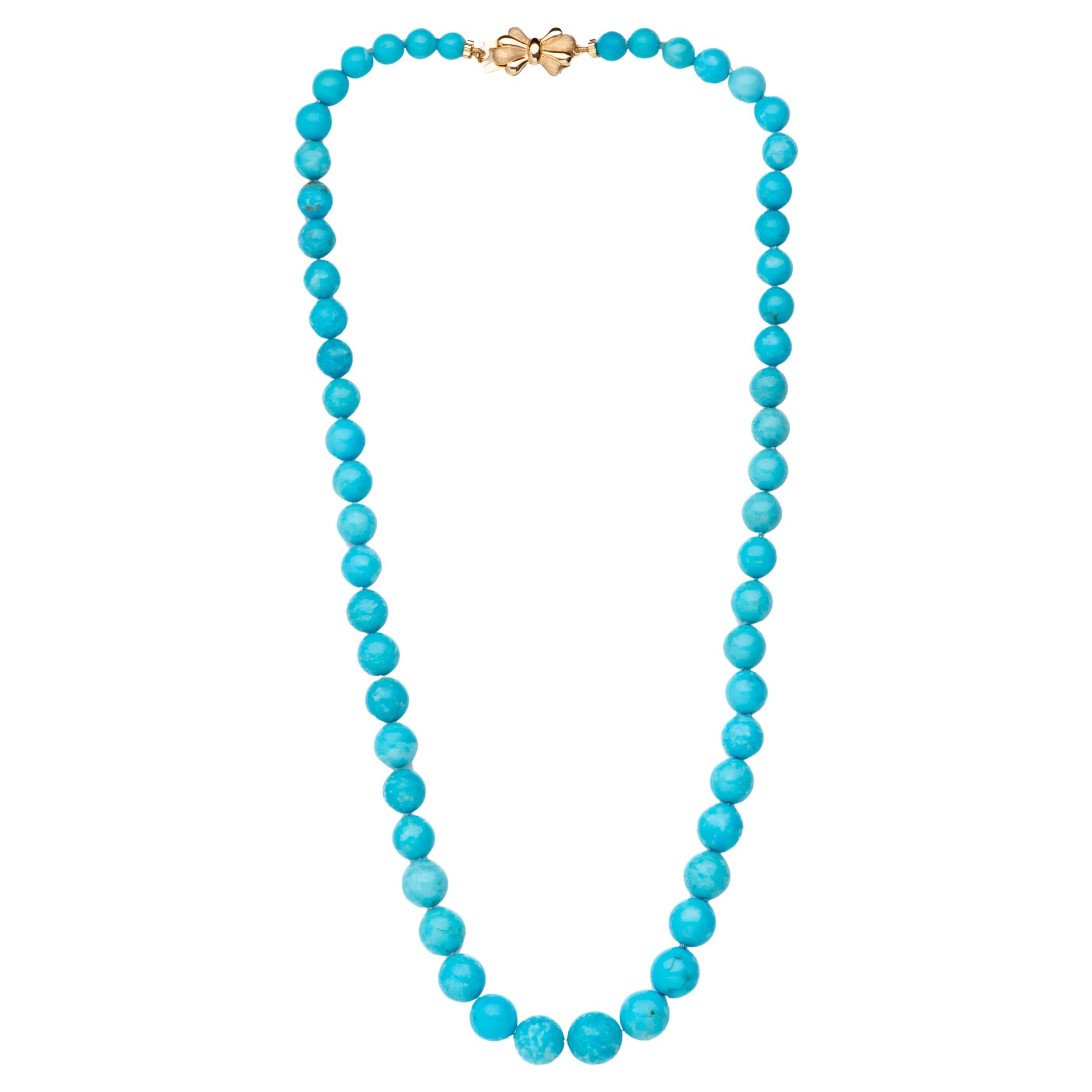 Collar auténtico de oro amarillo con cuentas de turquesa de la Bella Durmiente