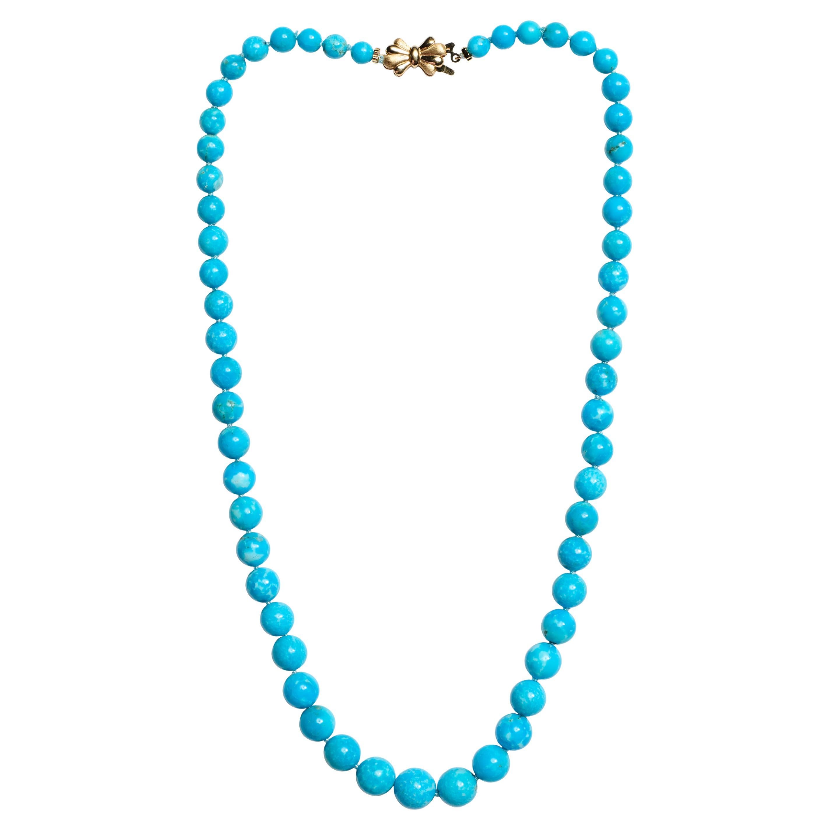 Collana in oro giallo con perle di turchese autentica Estate Sleeping Beauty