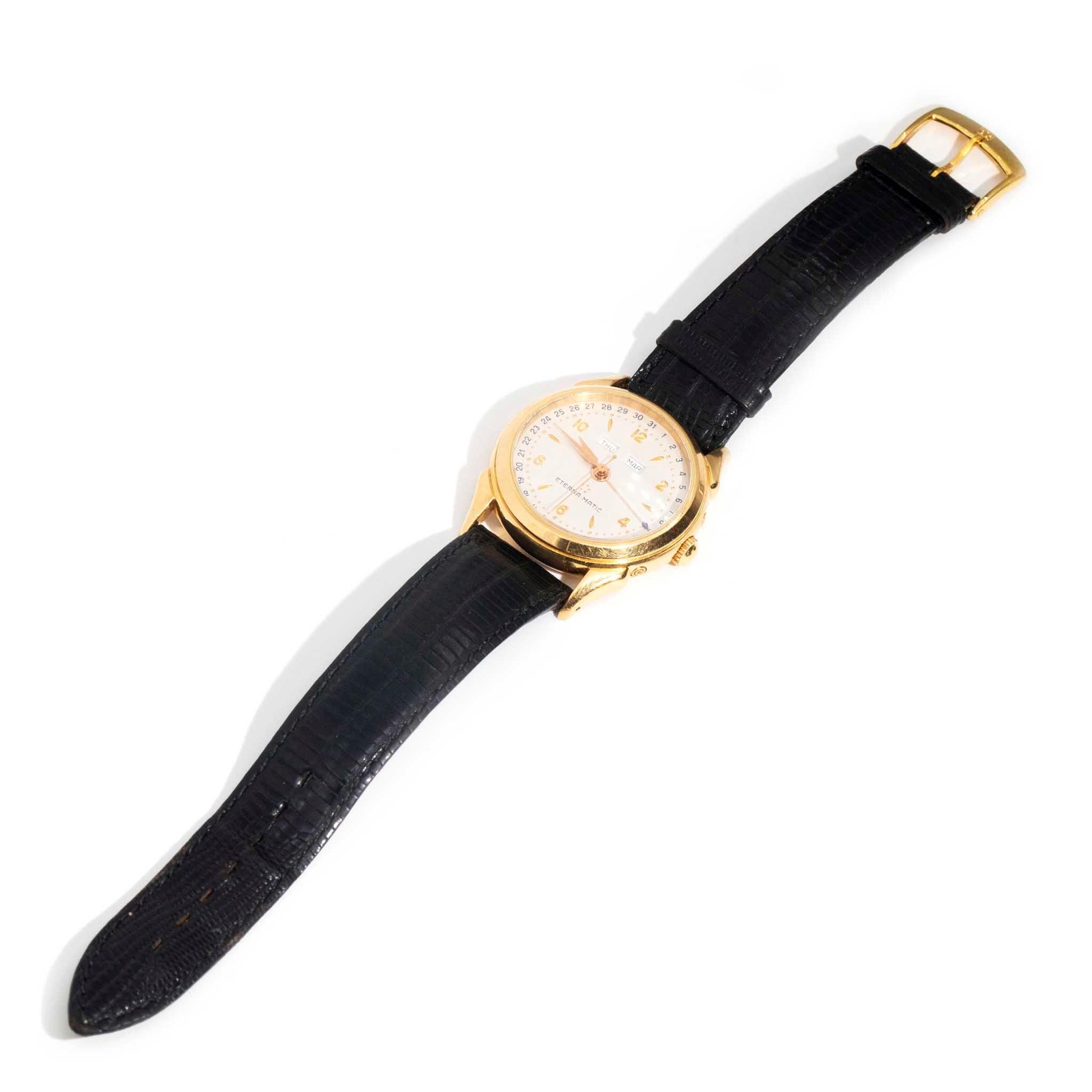 Genuine Eterna Matic Triple Date Year 1948 18 Carat Yellow Gold Watch 3