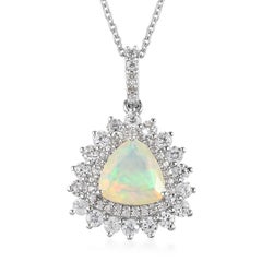 Collier pendentif halo d'opale éthiopienne 1,78 ct en argent sterling 925 pour femmes